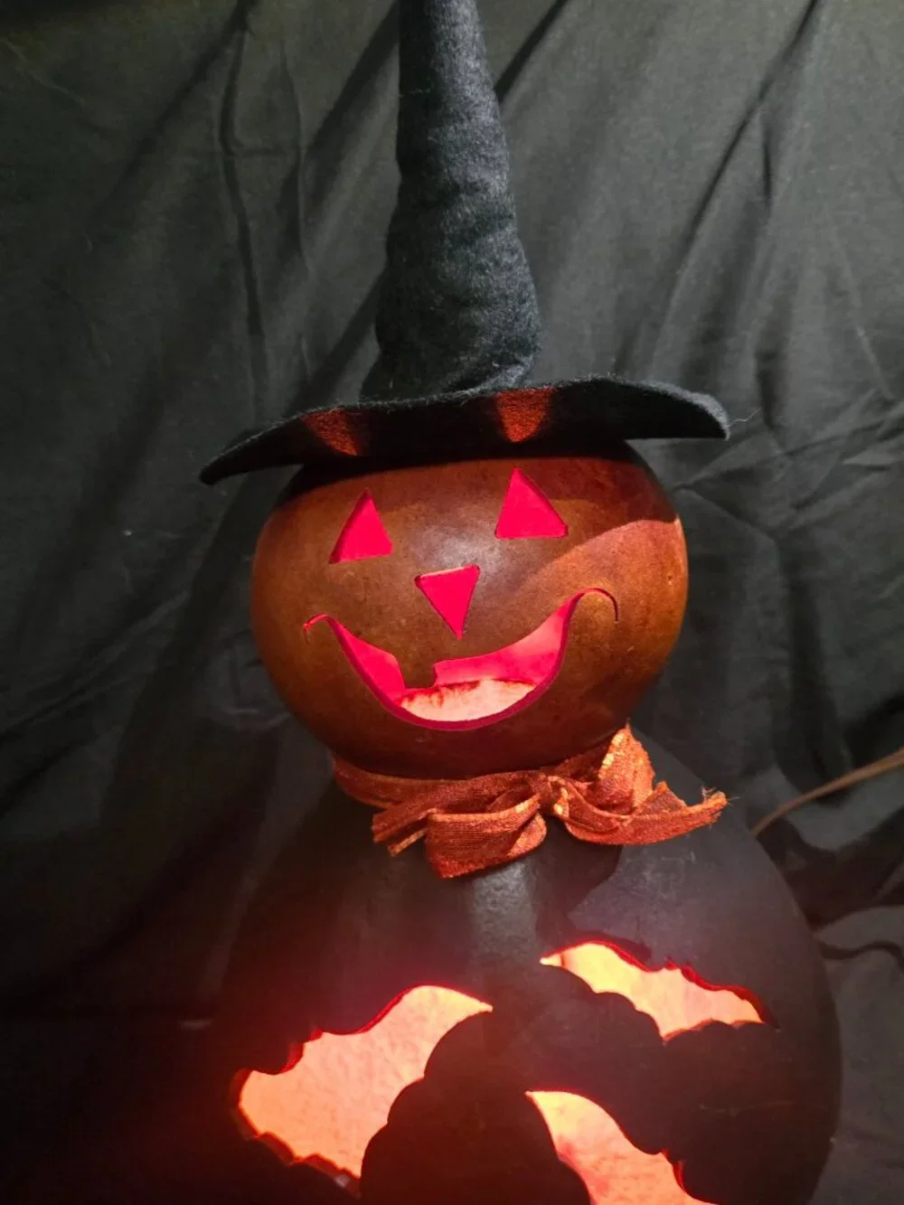 Meadowbrooke Gourds Lighted Velma Witch Bat Halloween Gourd 18